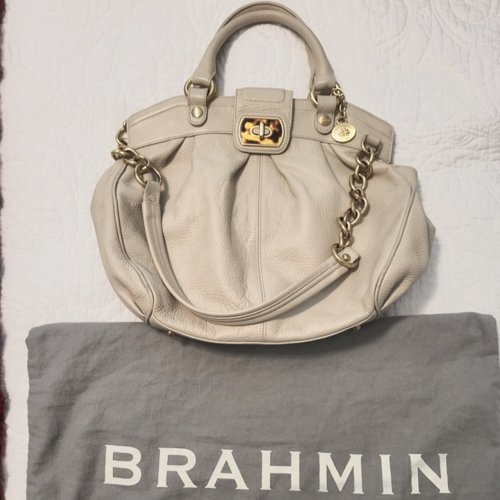 Rare Vintage Brahmin Cream Leather Women's Bag